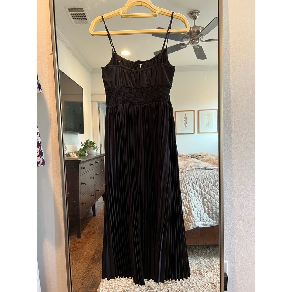 NWT J Crew smocked-waist pleated dress, black, size 4